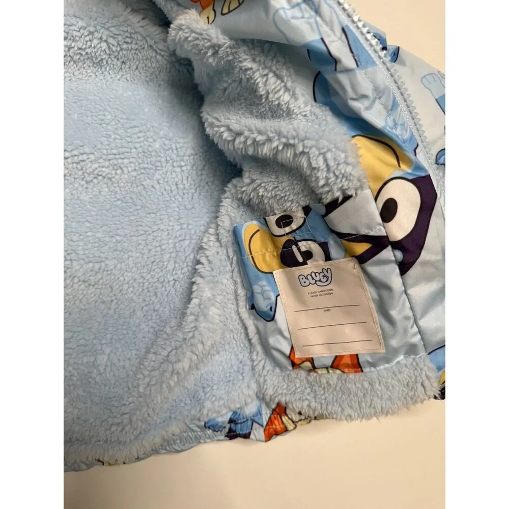 Bluey Boys 5T Puffer Jacket Light Blue Hooded Sherpa Lined Cat Ears NWT